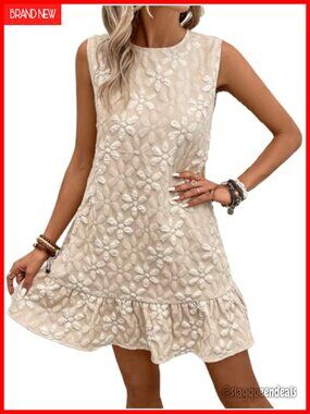 Sleeveless Ruffle Hem Jacquard Mini Tank Dress Smock Summer